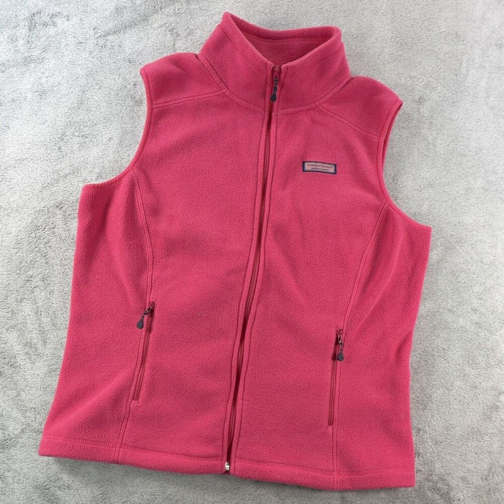 Vineyard Vines Women's Pink Fleece Vest Full Zip Pockets Size M